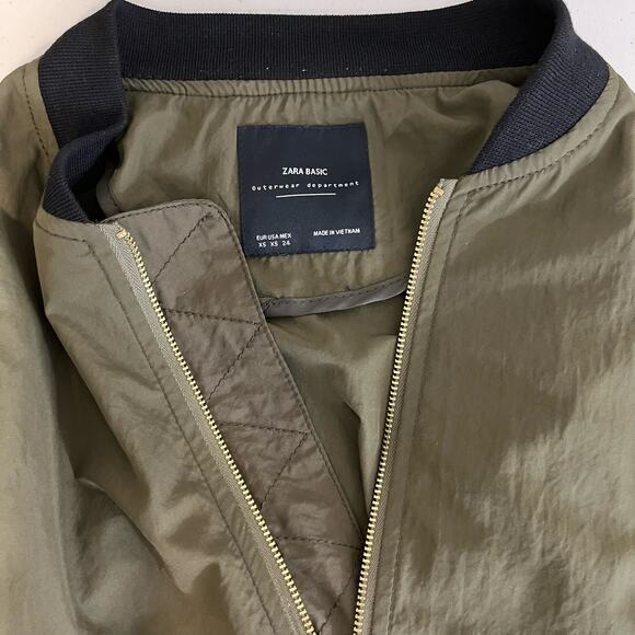 Zara Bomber Jacket Womens XS Olive Military Green Lightweight Varsity Minimalist - Picture 3 of 7